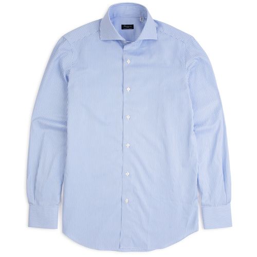 Finamore Milano Eduardo 120 Double Twist Cotton Formal Shirt: Blue Stripe