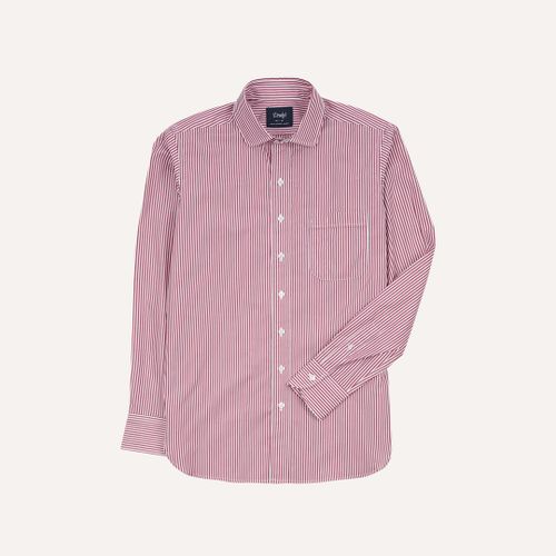 Red Narrow Stripe Poplin Club Collar Shirt