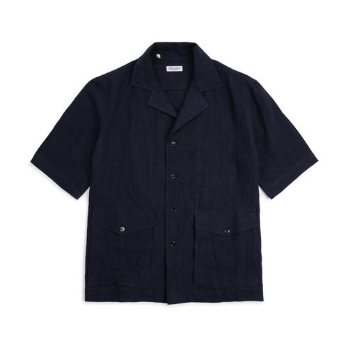 Salvatore Piccolo Linen Panama Shirt: Navy