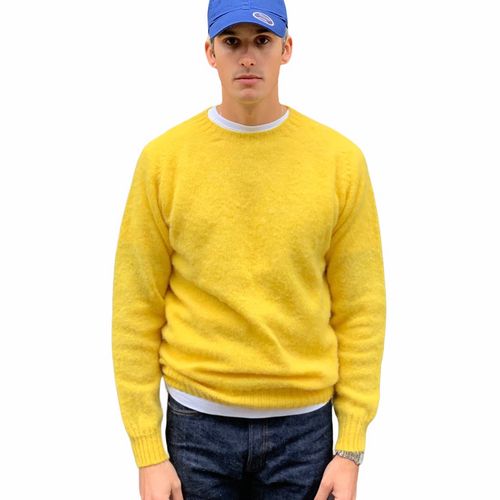 Harley Of Scotland Brushed Wool Crew Neck Jumper – Lemon Zest