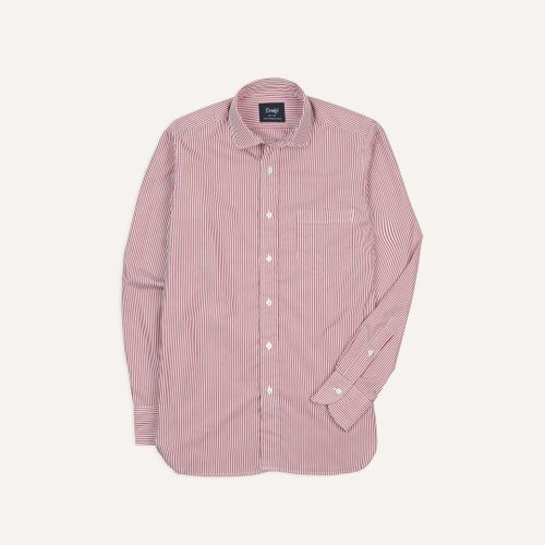 Red Narrow Stripe Poplin Club Collar Shirt