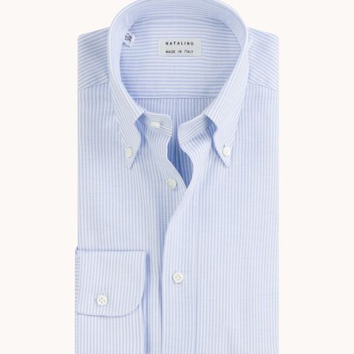 Button Down Collar Shirt - Blue Stripe Oxford Cotton