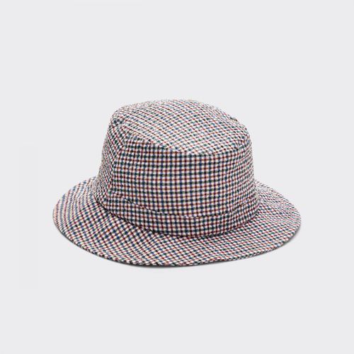 Small Checked Seersucker Bucket Hat : Blue/Orange/Green/White