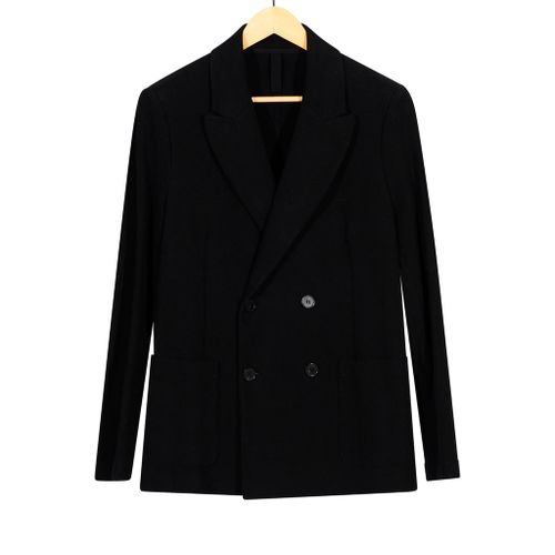 Double Breasted Peak Label Blazer Tencel Moleskin Black