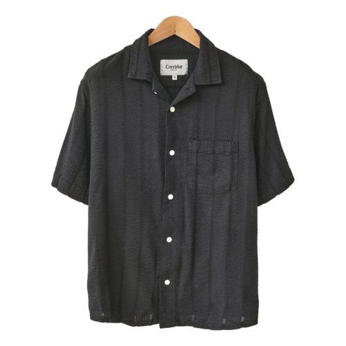 Striped Seersucker Short Sleeve Black