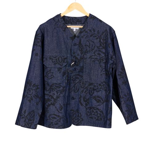 Cardigan Jacket Indigo Floral Print 8oz Denim