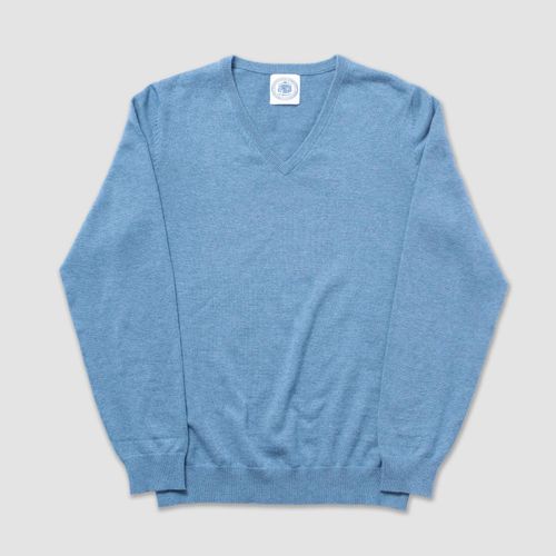 Cotton Cashmere V-neck Sweater - Blue