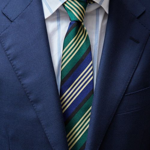 Drake's Green/Blue with Yellow/Black Stripe Silk Tie (NOS)