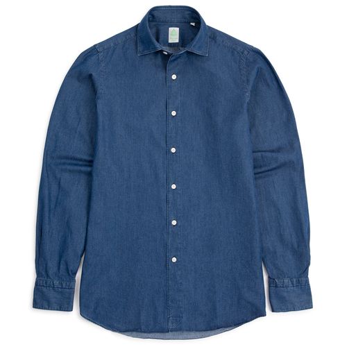 Finamore Gaeta Washed Denim Luigi Sport Shirt: Light Blue