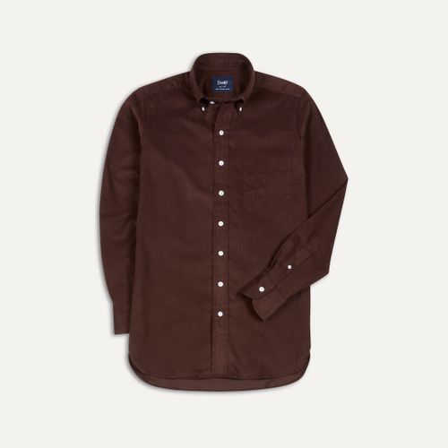 Dark Brown Cotton Needlecord Button-Down Shirt