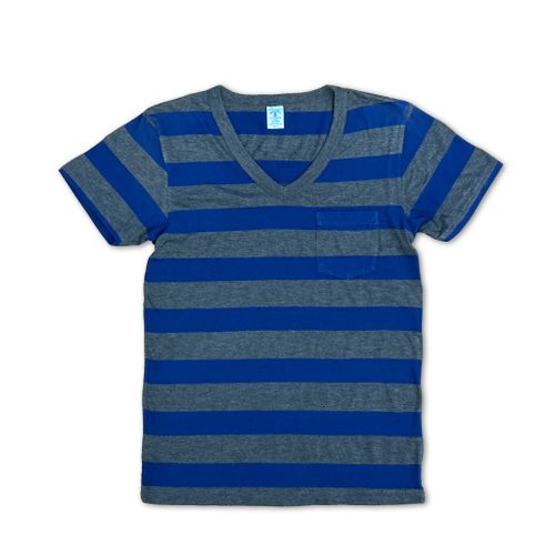 Big Stripe S/S V/N Tee w/PKT / Navy/Charcoal