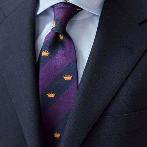 Drake's Purple and Navy Stripe Crown Silk Tie (NOS)