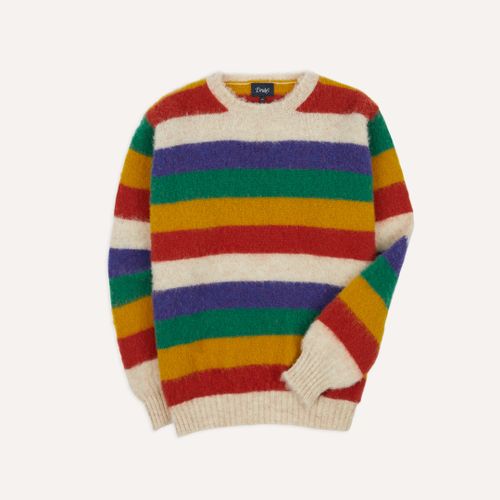 Ecru Multi Stripe Brushed Shetland Crew Neck Jumper