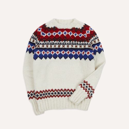 Chamula for Drake's Ecru and Red Fairisle Merino Jumper