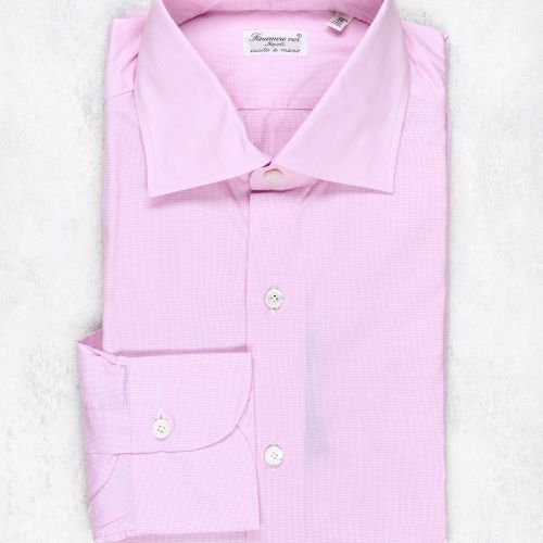 Finamore Pink Pinchecks Cotton Spread Collar Dress Shirt (NOS)