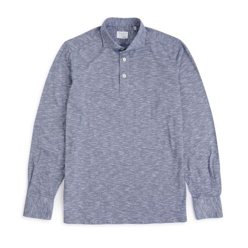 Finamore Orlando Cotton Mix Stripe Polo Shirt: Navy