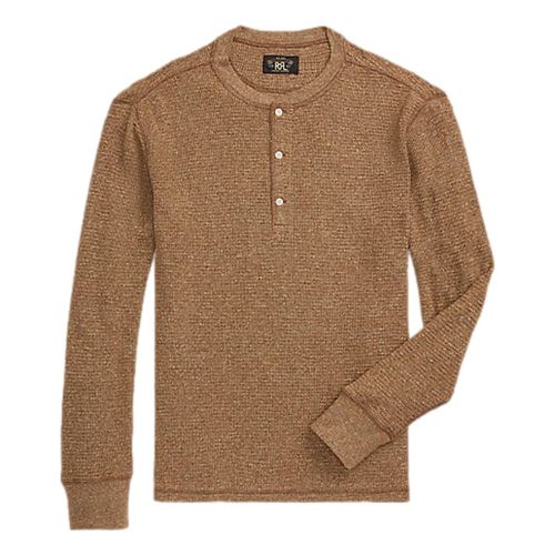 Waffle-Knit Henley Shirt Brown Heather