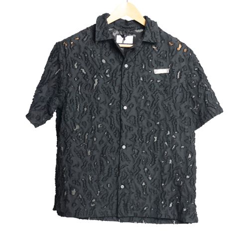 Wide Camp Collar Short Shirt Black Fil Coupe