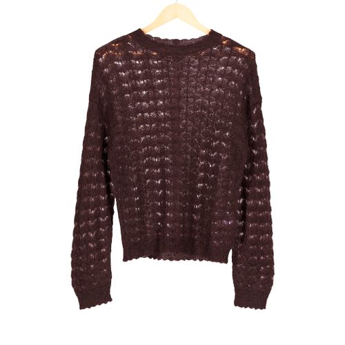 Elnar Dark Brown Pointelle Lace Knit Jumper