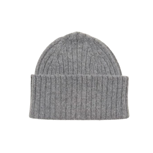 Drake’s Lambswool Ribbed Knit Beanie – Grey