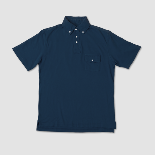 Button Down Collar Polo Shirt - Navy