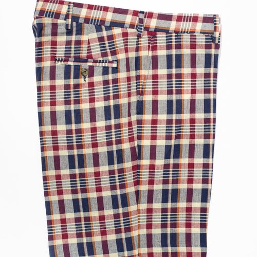 Cotton Madras Shorts - Navy/red/tan/orange