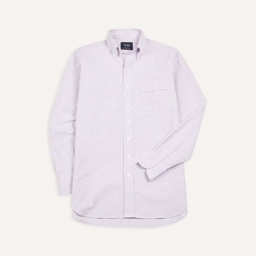 Lilac Ticking Stripe Cotton Oxford Cloth Button-Down Shirt