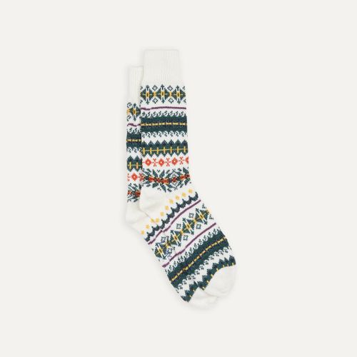 Ecru Fair Isle Wool Cotton Socks