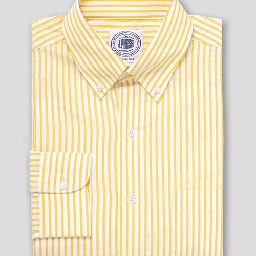 Yellow White Butcher Stripe Broadcloth Dress Shirt