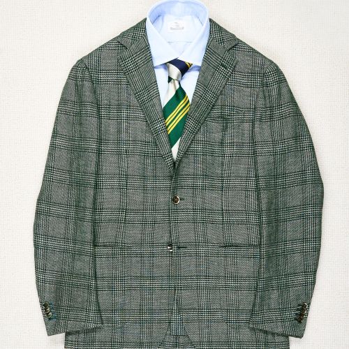 Ring Jacket Green Prince of Wales Check Wool/Linen/Silk/Cashmere Sport Coat (Pre-Owned)