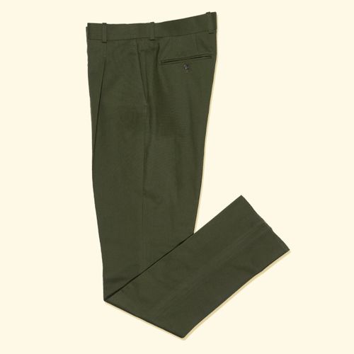 Brushed Cotton Pleated Trousers - Forest GreenBrushed Cotton Pleated Trousers - Forest Green