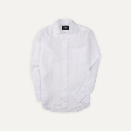 White Linen Spread Collar Shirt