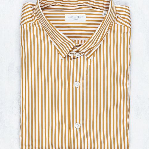 Salvatore Piccolo Mustard/White Stripe Cotton Spread Collar Shirt (NOS)