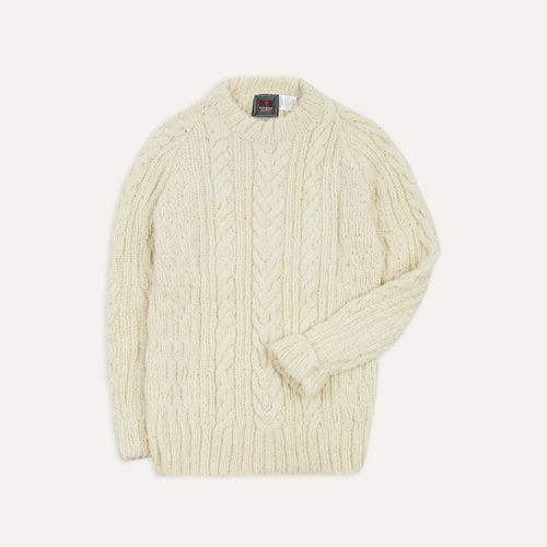 Chamula for Drake's Ecru Cable Knit Merino Jumper