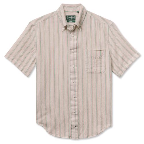 Tan Cotton/Ramie Cabana Stripe Short Sleeve