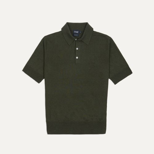 Olive Knitted Linen-Cotton Short-Sleeve Polo Shirt