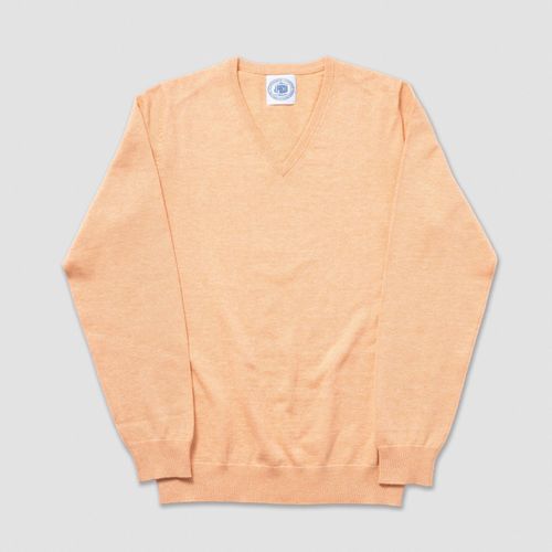 Cotton Cashmere V-neck Sweater- Orange