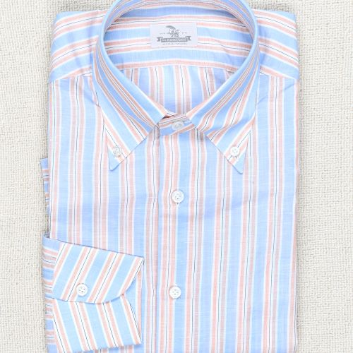 The Armoury Carlo Riva Blue with Coral Stripe Cotton/Linen Button Down Shirt (NOS)