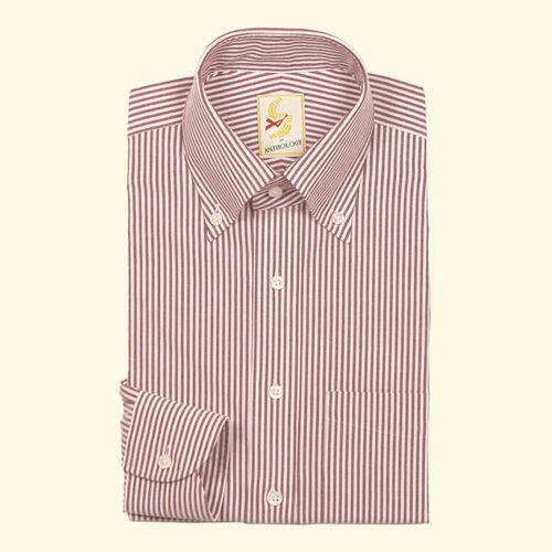 'Wine' and White Brushed Oxford Button-Down Shirt'Wine' and White Brushed Oxford Button-Down Shirt