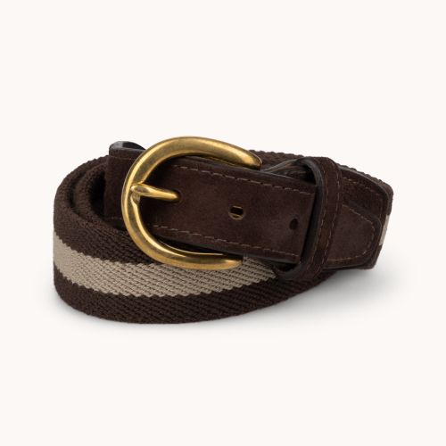 Webbed Canvas Suede Belt - Brown / Beige