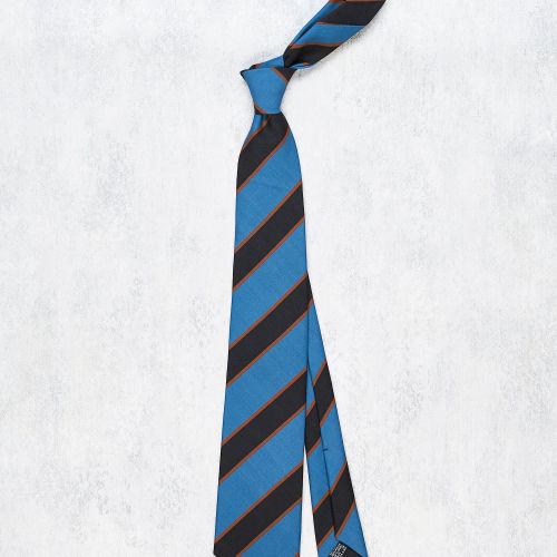 Drake's Blue with Navy/Brown Stripe Wool Tie (NOS)