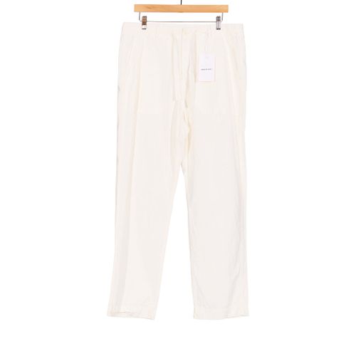 High Density Wide Easy Pants Off White Cotton Hemp Blend