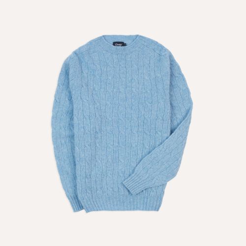 Blue Brushed Shetland Cable Knit Crew Neck Jumper