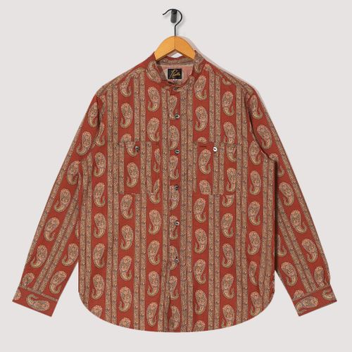 Band Collar Work Shirt - Brick Paisley