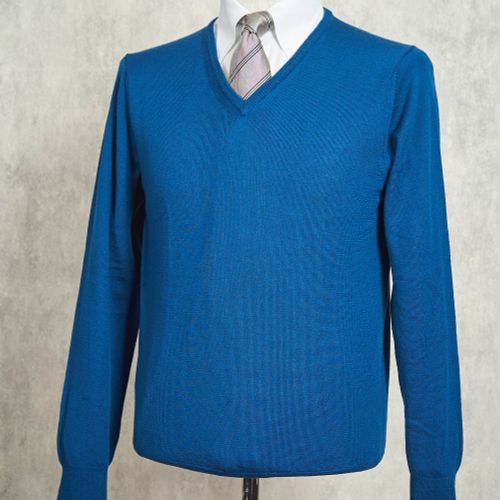 Ascot Chang Blue Extra-Fine Merino Wool V-Neck Sweater (NOS)