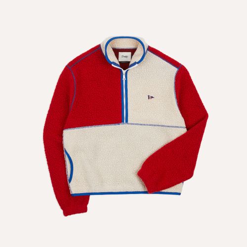 Ecru and Red Boucle Wool Half-Zip Fleece Jacket