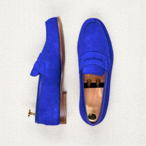 J.M. Weston Blue Suede Penny Loafers (Pre-Owned)