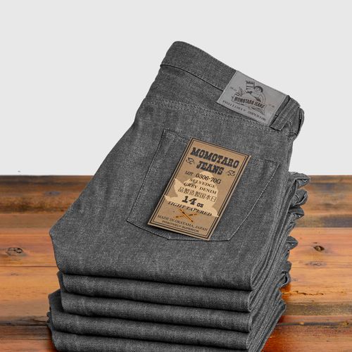 0306-70G 14oz Grey Selvedge Denim - Tight Tapered Fit