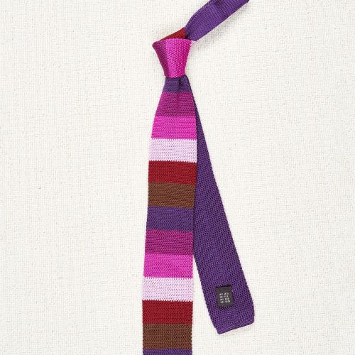 Paul Smith Purple/Brown/Red/Pink Stripe Silk Knit Tie (Pre-Owned)