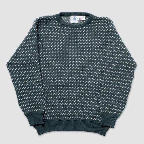 Cotton Crew Neck Chevron Sweater - Spruce Green/natural